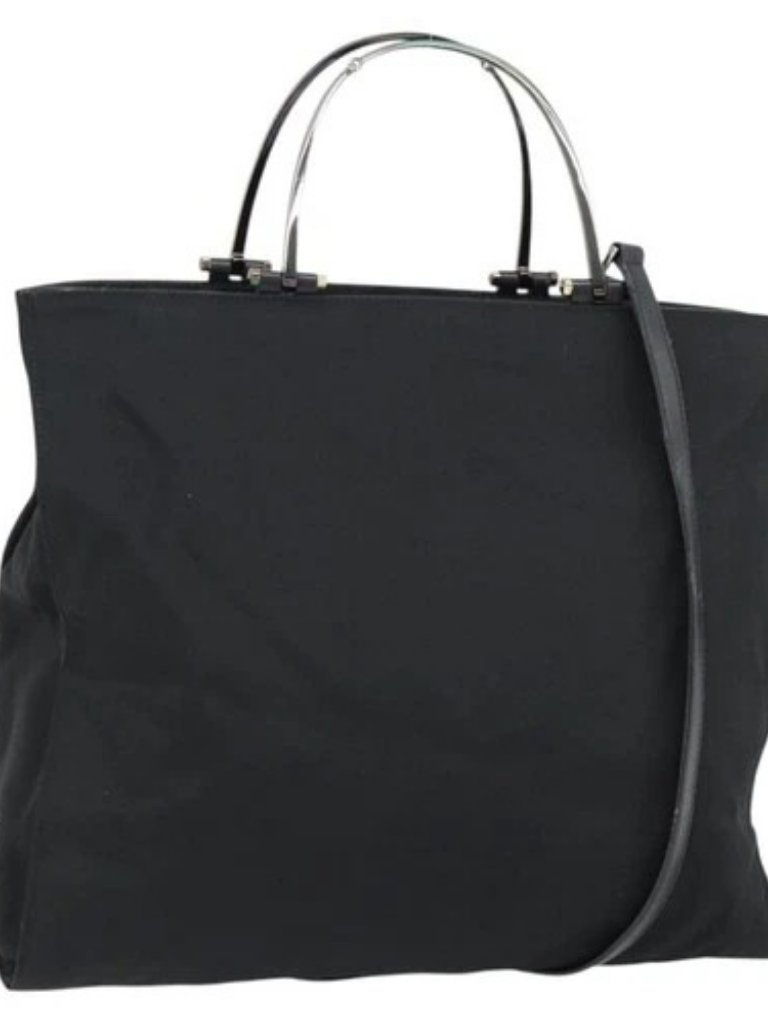 Gucci Hand Bag Nylon 2way Black Silver 002 1028 3754 Auth 181176